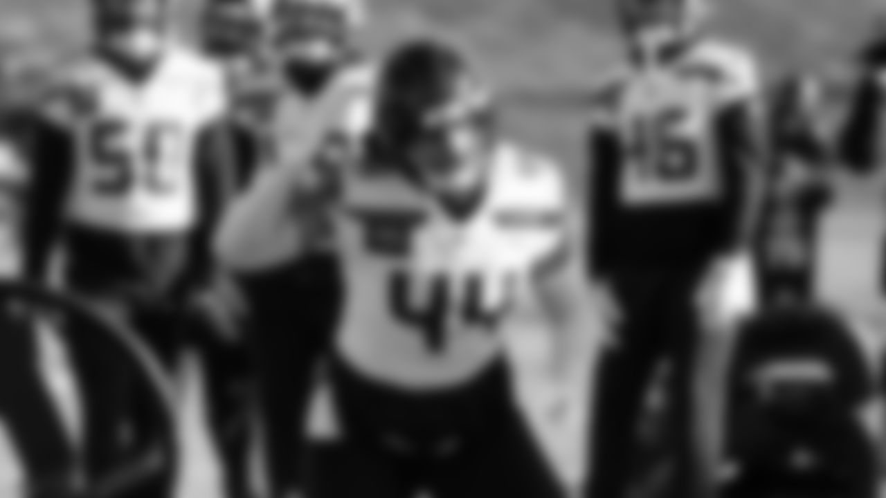 Seahawks linebacker Chazz Surratt (44) practiced on Wednesday, January 21, 2026 at the Virginia Mason Athletic Center.