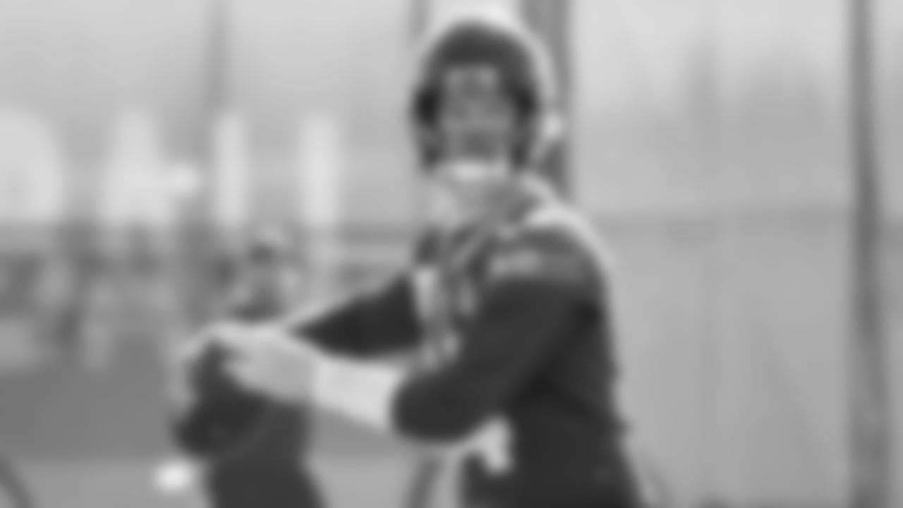 Seahawks quarterback Sam Darnold (14) practiced on February 5, 2026 in San Jose, California.