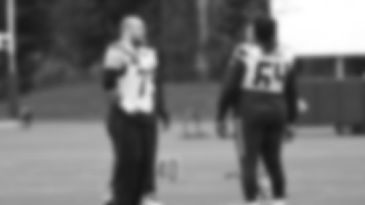 Seahawks guard Bryce Cabeldue (77) and guard Christian Haynes (64) practiced on Wednesday, December 24, 2025 at the Virginia Mason Athletic Center.