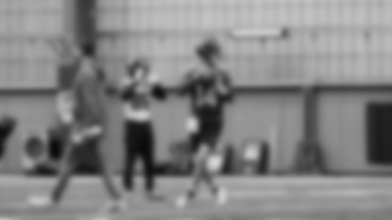 Seahawks quarterback Sam Darnold (14) practiced on Friday, November 14, 2025 at the Virginia Mason Athletic Center.