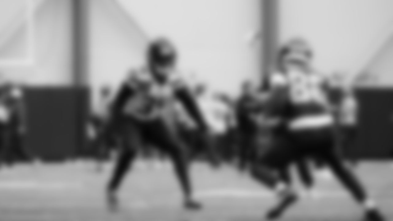 Seahawks cornerback Shemar Jean-Charles (34) and wide receiver Ricky White III (86) practiced on Thursday, November 6, 2025 at the Virginia Mason Athletic Center.