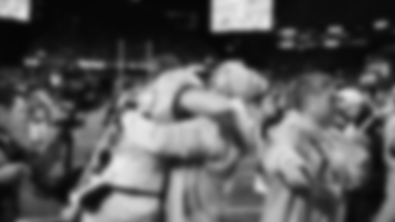 The Seahawks celebrated the 38-37 overtime-win vs. the L.A. Rams in Week 16.