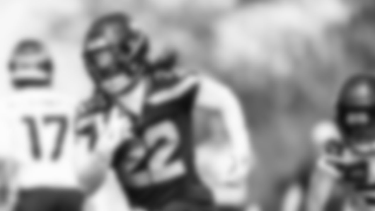 Running back Damien Martinez (22) practiced on day one of rookie minicamp on May 2, 2025 at the Virginia Mason Athletic Center.