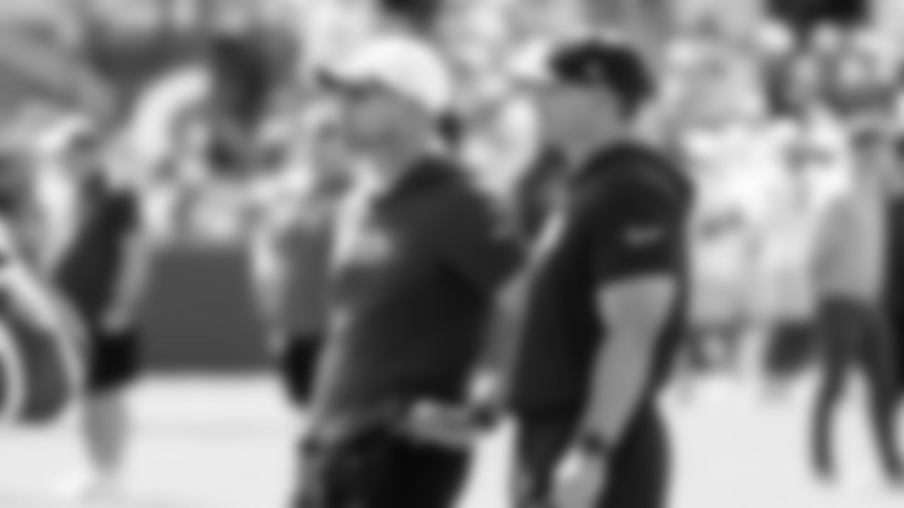 Seahawks head coach Mike Macdonald with Packers head coach Matt LaFleur at the joint practice with the Packers at Ray Nitschke Field in Green Bay, Wisconsin.