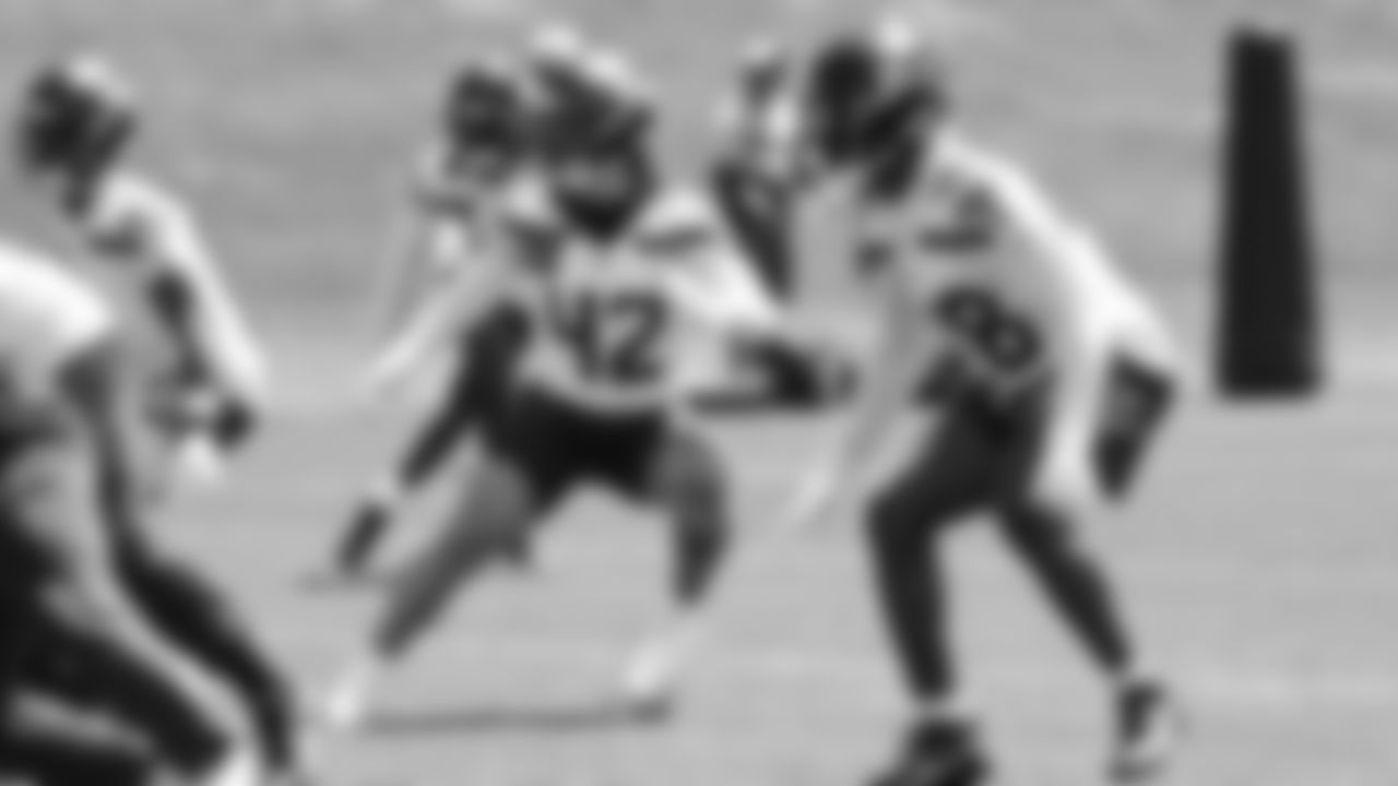 Seahawks linebacker Drake Thomas (42) and linebacker Tyrice Knight (48) participated in a workout on day one of OTAs on Tuesday, May 27, 2025 at the Virginia Mason Athletic Center.