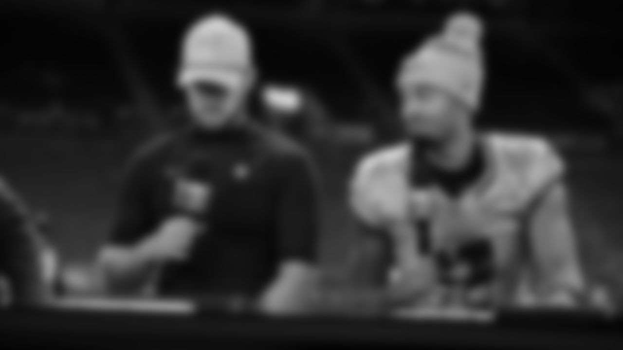 Sam Darnold, Jaxon Smith-Njigba, Devon Witherspoon, and Nick Emmanwori celebrate and talk about the win on Thursday Night Football