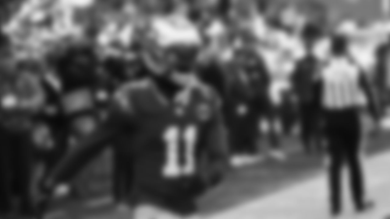 Seahawks wide receiver Jaxon Smith-Njigba (11) warms up at Lumen Field for the Week 13 matchup vs. the Minnesota Vikings.