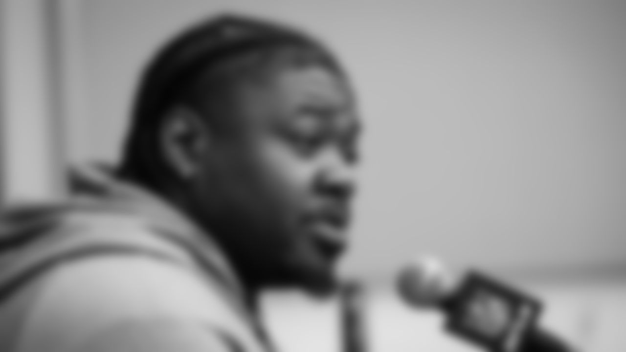 Seahawks defensive tackle Jarran Reed (90) at day one of press conference Media Availability on February 3, 2026.