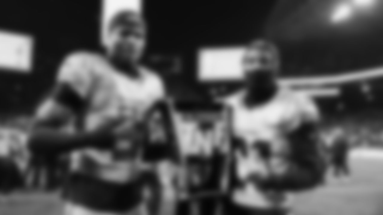 Sam Darnold, Jaxon Smith-Njigba, Devon Witherspoon, and Nick Emmanwori celebrate and talk about the win on Thursday Night Football