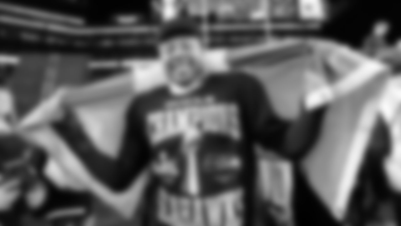 Seattle Seahawks linebacker Derick Hall celebrates after the NFL Super Bowl 60 football game against the New England Patriots, Sunday, Feb. 8, 2026, in Santa Clara, Calif. (AP Photo/Doug Benc)