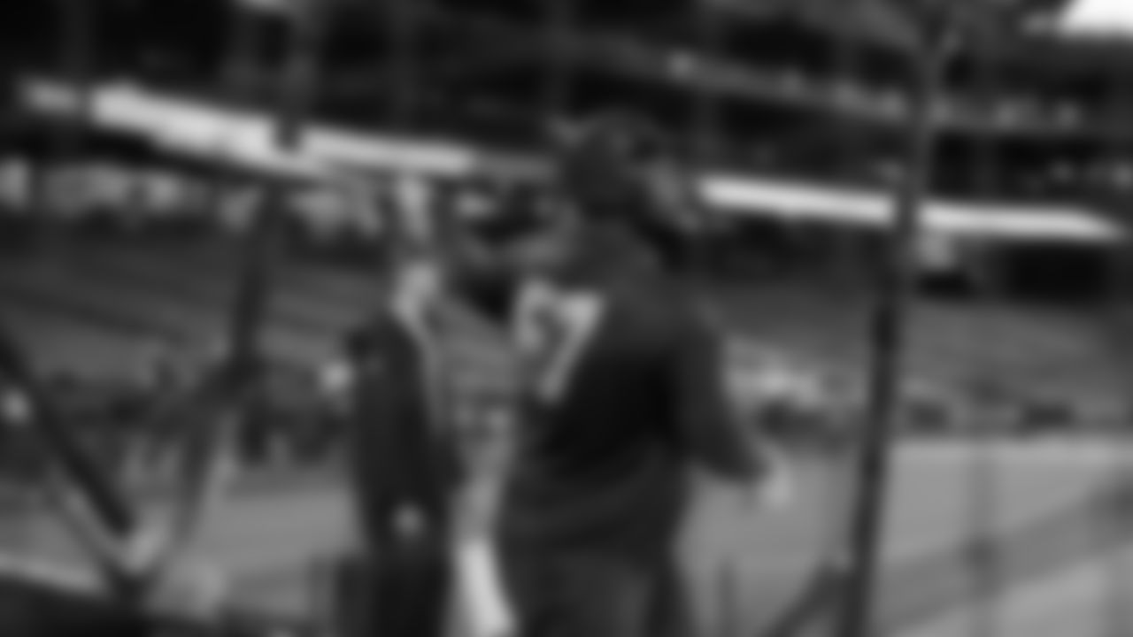 Seahawks tackle Charles Cross (67) visited T-Mobile Park on May 19, 2025