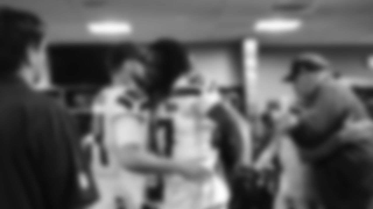 The Seahawks celebrated the 37-9 victory over the Falcons at Mercdes-Benz Stadium.