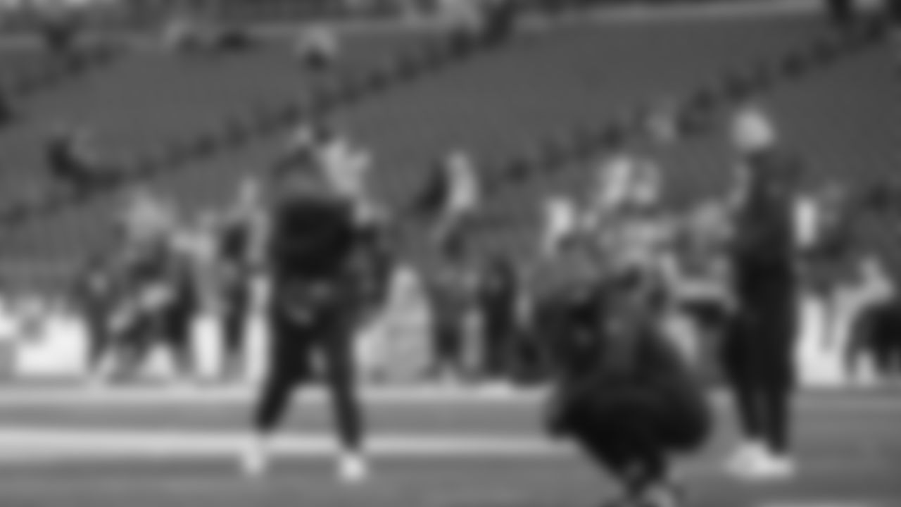Seahawks quarterback Sam Darnold (14) warms up at Lumen Field for the Week 13 matchup vs. the Minnesota Vikings.