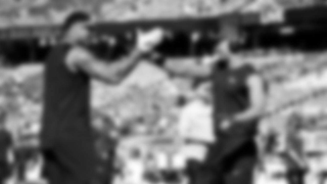 The Seahawks warm up ahead of Super Bowl LX vs. the Patriots at Levi's Stadium on Sunday, February 8, 2026.