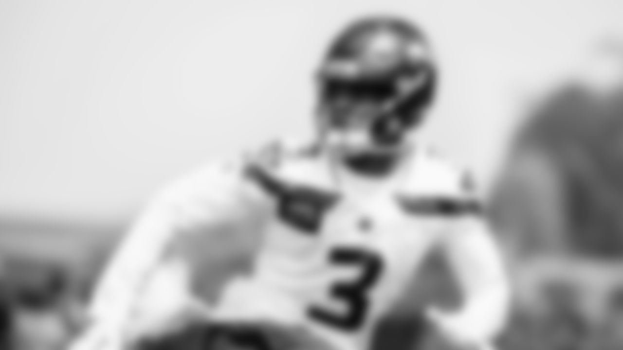 Safety Nick Emmanwori (3) practiced on day one of rookie minicamp on May 2, 2025 at the Virginia Mason Athletic Center.
