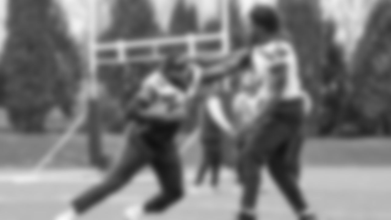 Seahawks linebacker Derick Hall (58) and defensive end DeMarcus Lawrence (0) practiced on Thursday, January 29, 2026 at the Virginia Mason Athletic Center.