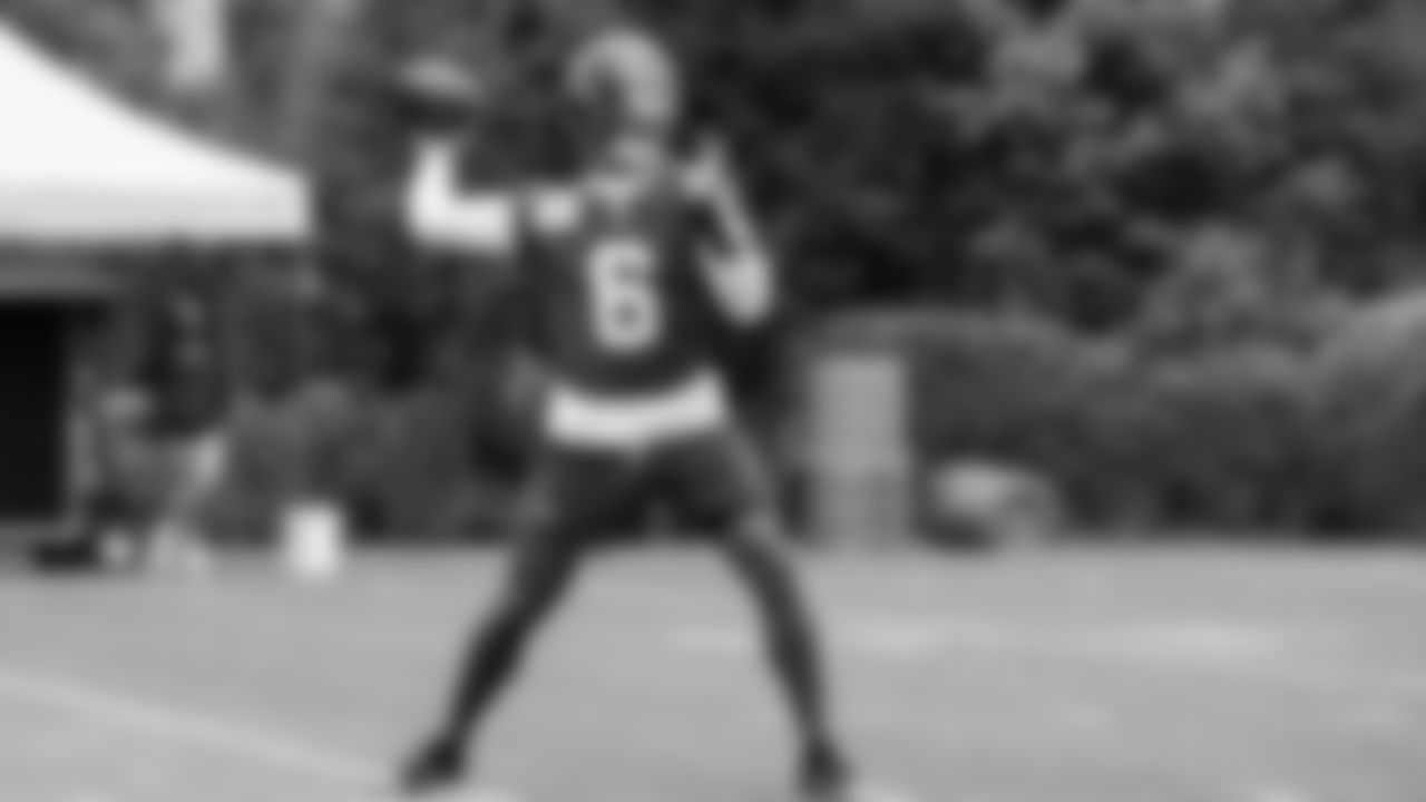 Quarterback Jalen Milroe (6) practiced on day two of rookie minicamp on May 3, 2025 at the Virginia Mason Athletic Center.