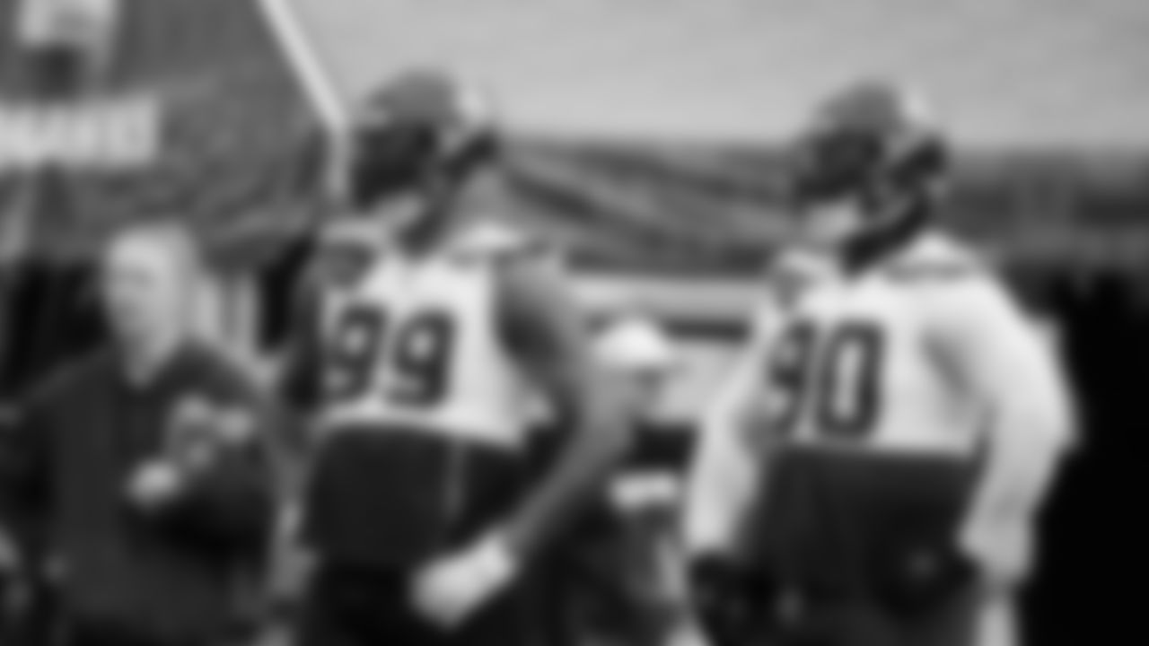 Seahawks defensive end Leonard Williams (99) and defensive tackle Jarran Reed (90) participated in a workout on day five of OTAs on Wednesday, June 4, 2025 at the Virginia Mason Athletic Center.