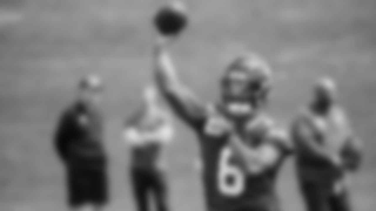 Seahawks quarterback Jalen Milroe (6) participated in a workout on day five of OTAs on Wednesday, June 4, 2025 at the Virginia Mason Athletic Center.