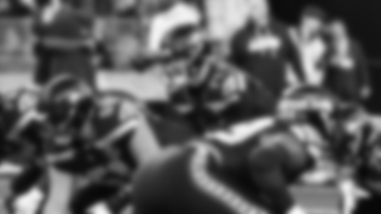 Seahawks quarterback Sam Darnold (14) warms up at Lumen Field for the NFC divisional round game vs. the San Francisco 49ers on January 17, 2026.