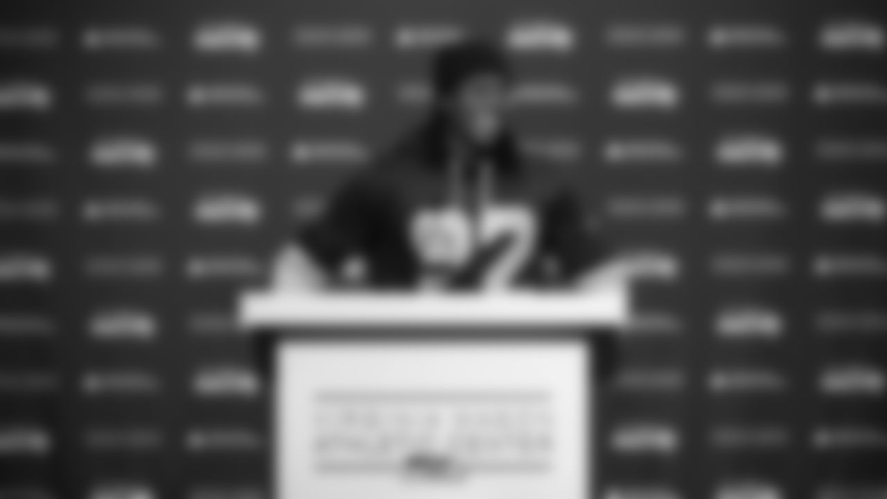 Seahawks wide receiver Rashid Shaheed (22) spoke to the local media for the first time as a Seahawk.