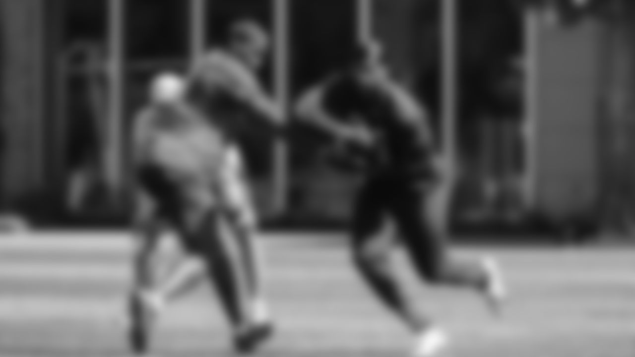 Seahawks quarterback Jalen Milroe (6) and running back Jacardia Wright (31) hit the field for practice on July 16, 2025 at the Virginia Mason Athletic Center.