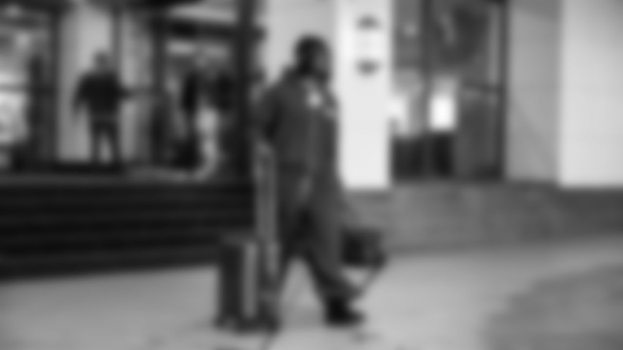 Seahawks linebacker Tyrice Knight (48) departed the team hotel for the Week 14 matchup vs. the Atlanta Falcons.