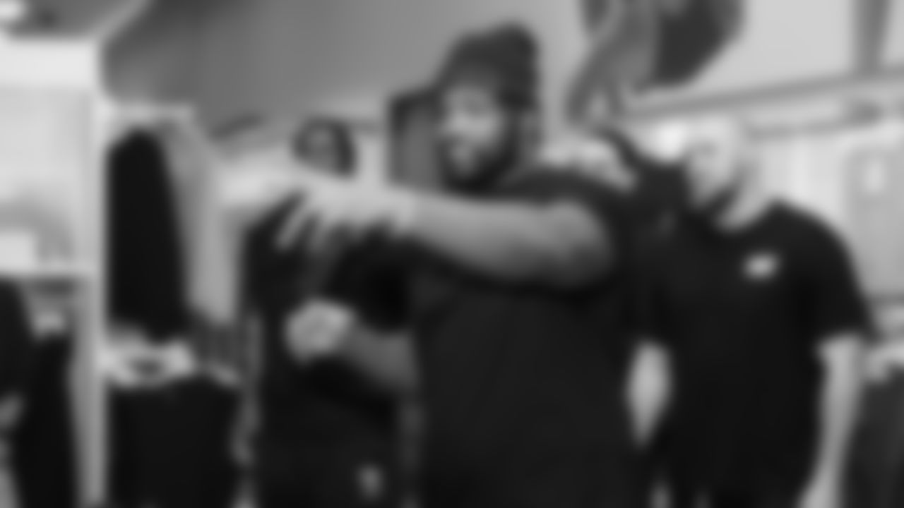 Seahawks offensive lineman Josh Jones was joined by fellow offensive linemen as they hosted a holiday shopping spree for kids from the Boys & Girls Club on December 9, 2025.