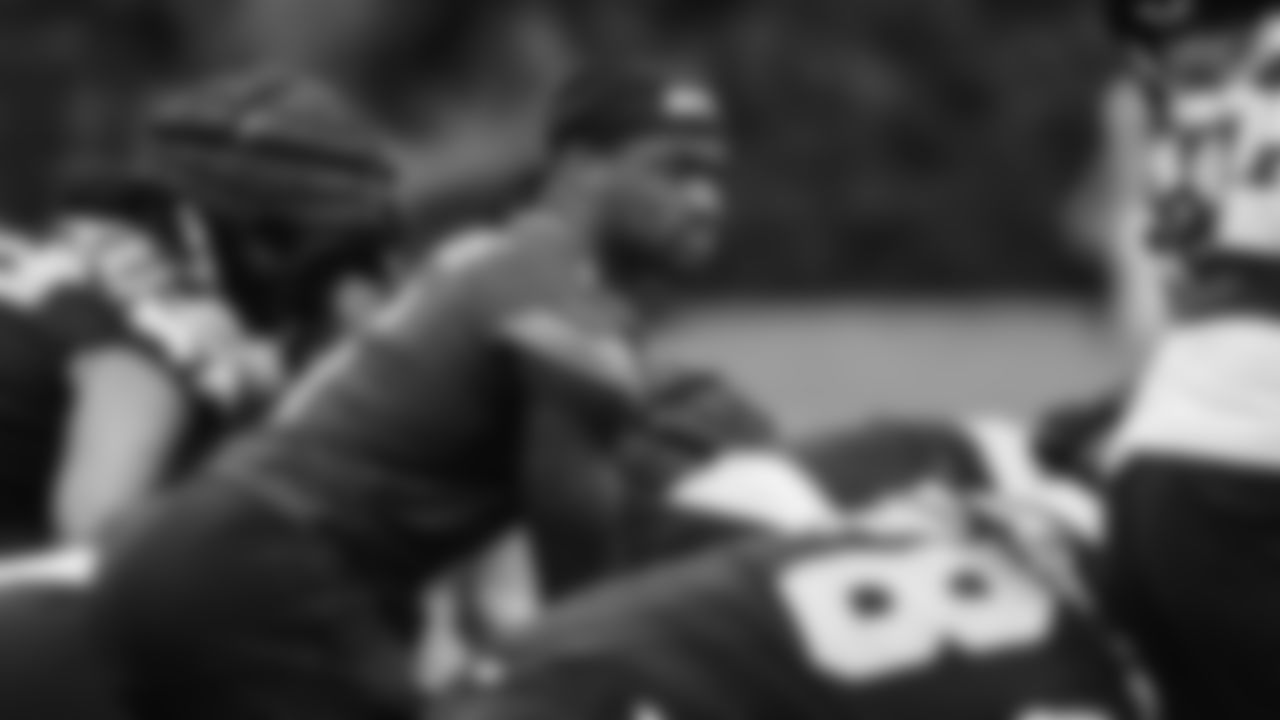 Seahawks quarterback Jalen Milroe (6) practiced on August 17, 2025 at the Virginia Mason Athletic Center.