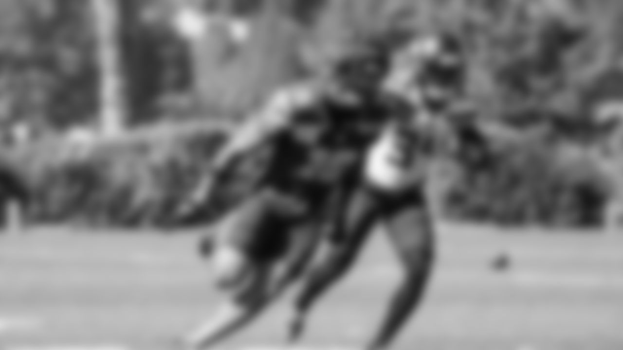 Seahawks tight end Elijah Arroyo (18) and cornerback Shemar Jean-Charles (34) practiced on Wednesday, September 17, 2025 at the Virginia Mason Athletic Center.