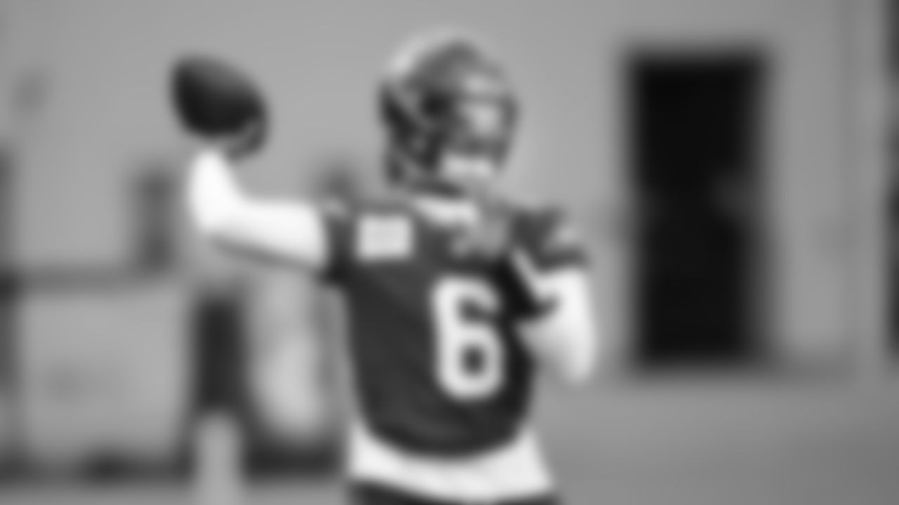 Quarterback Jalen Milroe (6) practiced on day two of rookie minicamp on May 3, 2025 at the Virginia Mason Athletic Center.