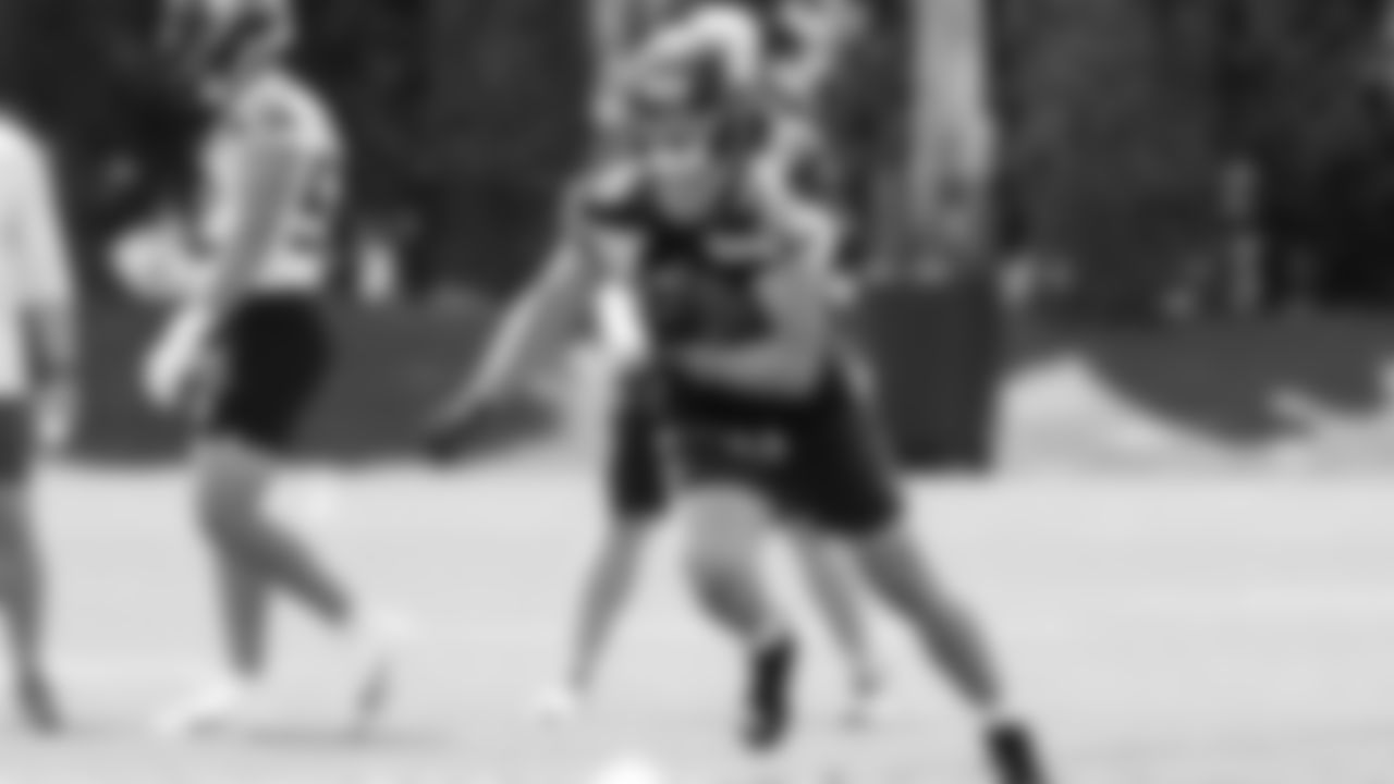 Seahawks tight end Marshall Lang (49) participated in a workout on day four of OTAs on Monday, June 2, 2025 at the Virginia Mason Athletic Center.