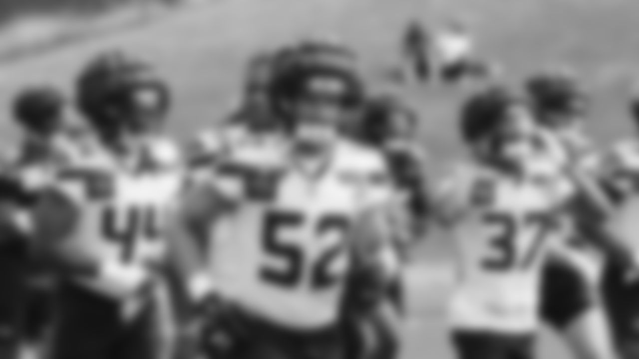Seahawks linebacker Patrick O'Connell (52) practiced on August 13, 2025 at the Virginia Mason Athletic Center.