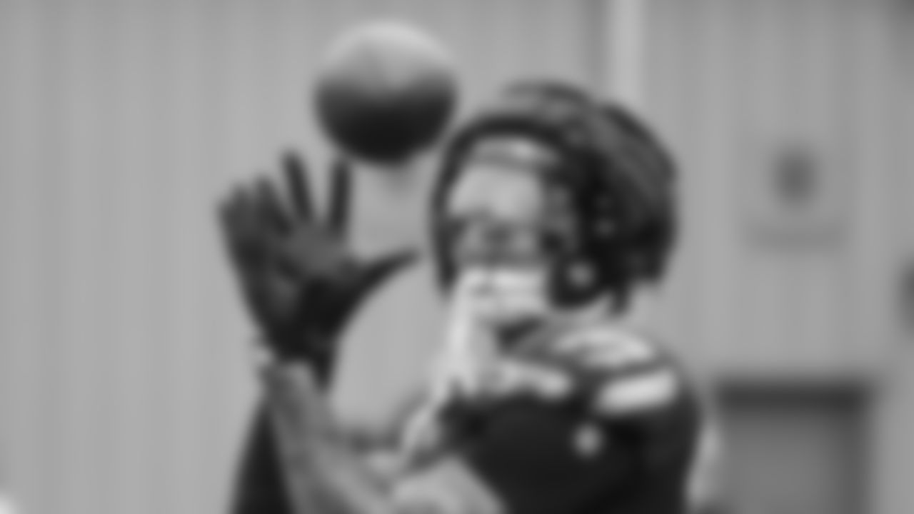 Seahawks tight end Elijah Arroyo (18) practiced on Tuesday, January 13, 2026 at the Virginia Mason Athletic Center.