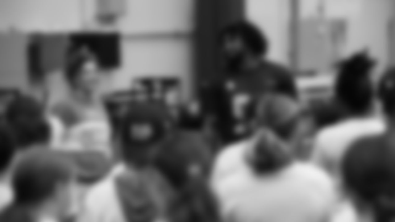 The Seahawks Women's Association packed girls flag kits and hosted a free girls flag football camp at the Seahawks training facility on Saturday, November 8, 2025.