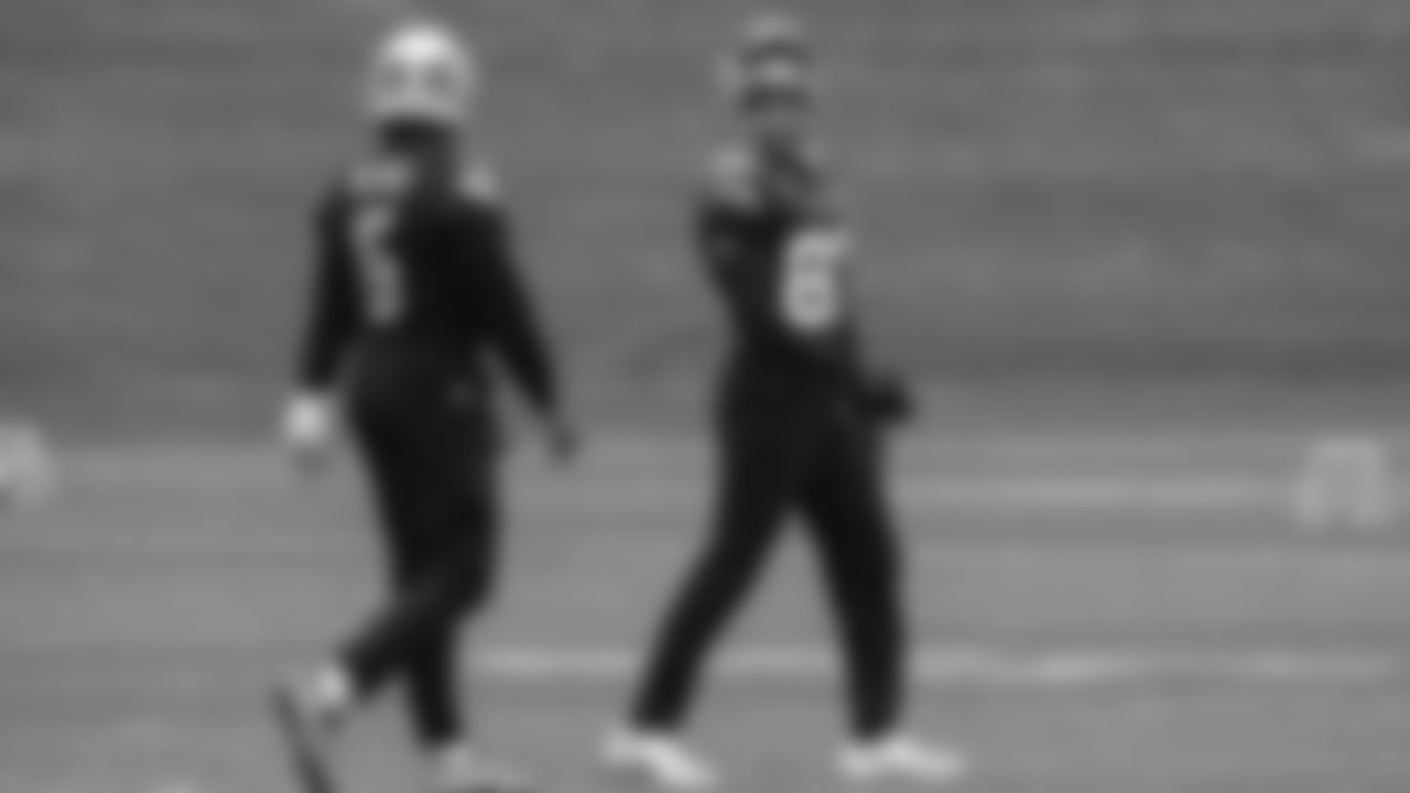 Seahawks quarterback Jalen Milroe (6) and wide receiver Brenden Rice (87) practiced on Thursday, November 27, 2025 at the Virginia Mason Athletic Center.