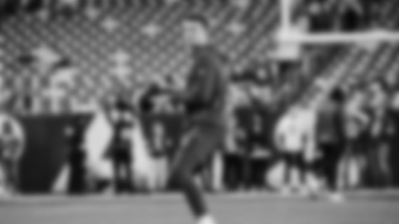 Seahawks quarterback Drew Lock (2) warms up at Northwest Stadium for the Sunday Night Football matchup at the Washington Commanders in Week 9.