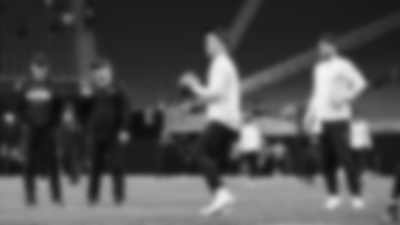 Seahawks quarterback Drew Lock (2) warms up at Mercedes-Benz Stadium for the Week 14 matchup vs. the Atlanta Falcons.