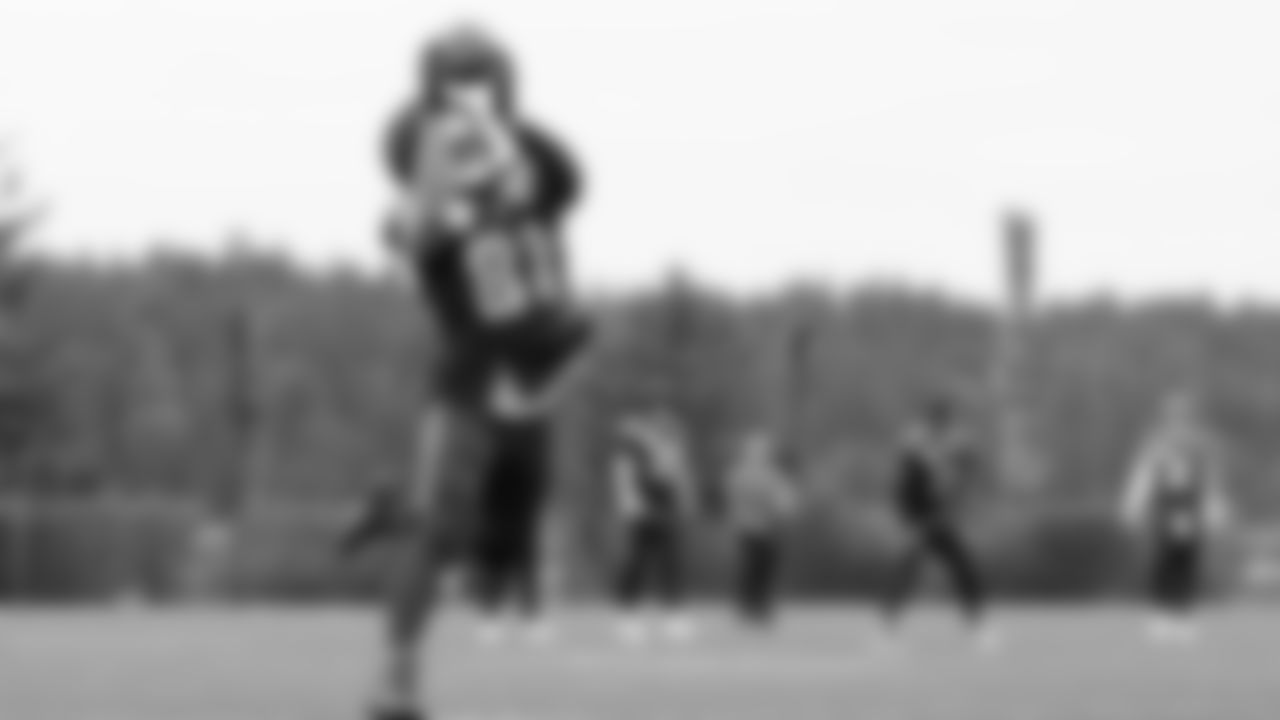 Seahawks tight end Eric Saubert (81) practiced on Tuesday, January 13, 2026 at the Virginia Mason Athletic Center.