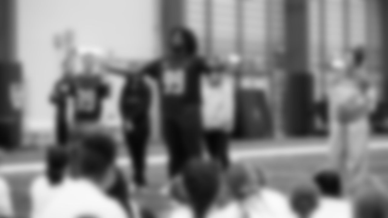 The Seahawks Women's Association packed girls flag kits and hosted a free girls flag football camp at the Seahawks training facility on Saturday, November 8, 2025.