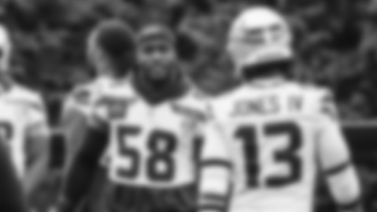 Seahawks linebacker Derick Hall (58) and linebacker Ernest Jones IV (13) practiced on Friday, October 31, 2025 at the Virginia Mason Athletic Center.