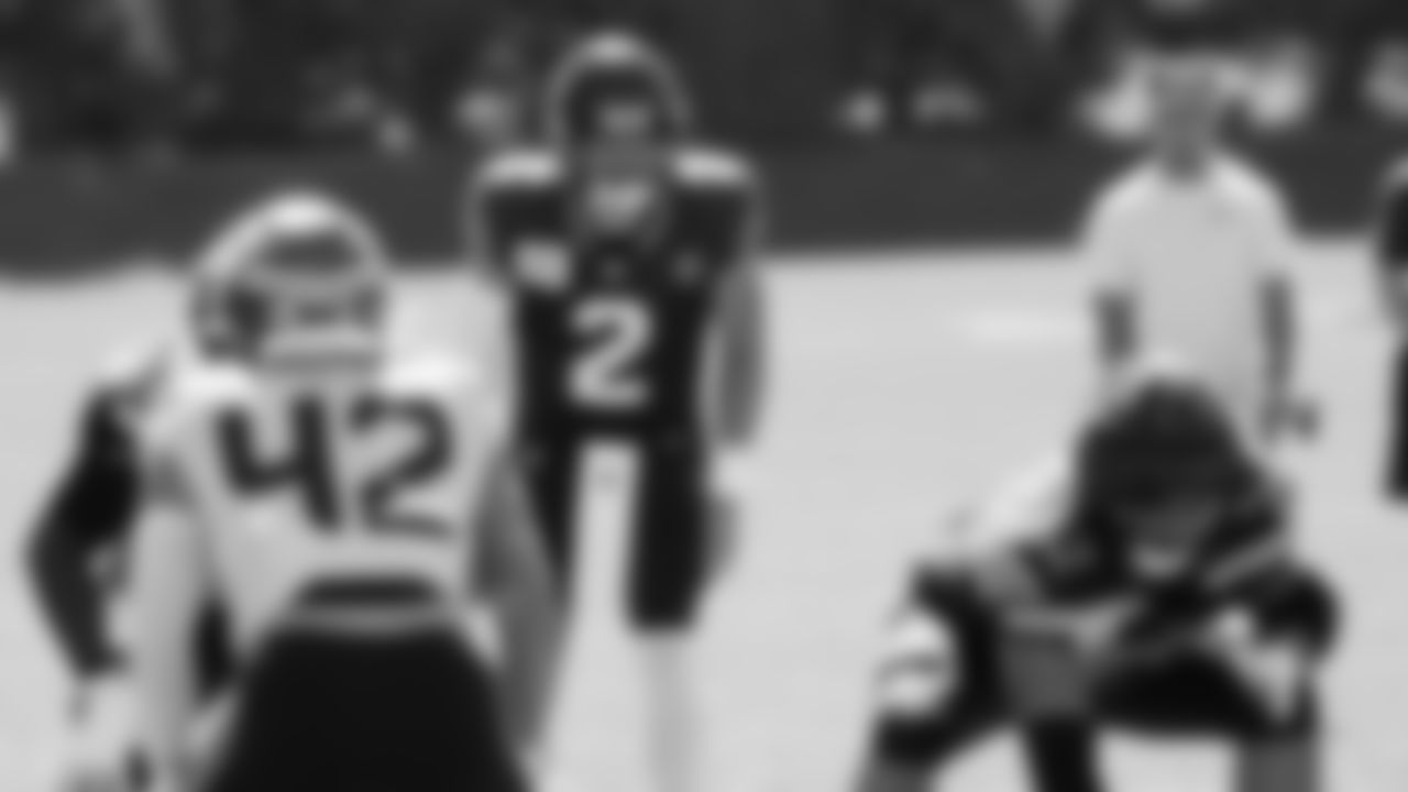 Seahawks quarterback Drew Lock (2) practiced on August 12, 2025 at the Virginia Mason Athletic Center.
