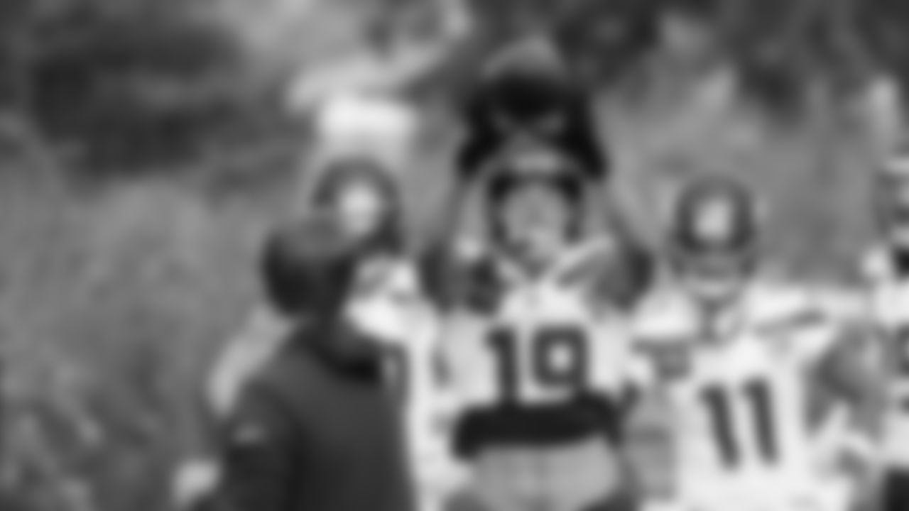 Seahawks wide receiver Jake Bobo (19) practiced on Thursday, October 9, 2025 at the Virginia Mason Athletic Center.