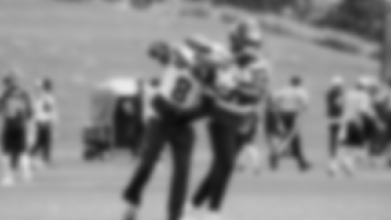 Seahawks safety Coby Bryant (8) and linebacker Boye Mafe (53) participated in a workout on day five of OTAs on Wednesday, June 4, 2025 at the Virginia Mason Athletic Center.