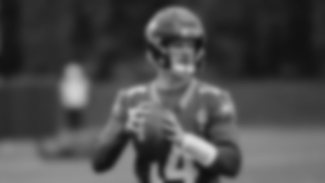 Seahawks quarterback Sam Darnold (14) practiced on Thursday, December 4, 2025 at the Virginia Mason Athletic Center.