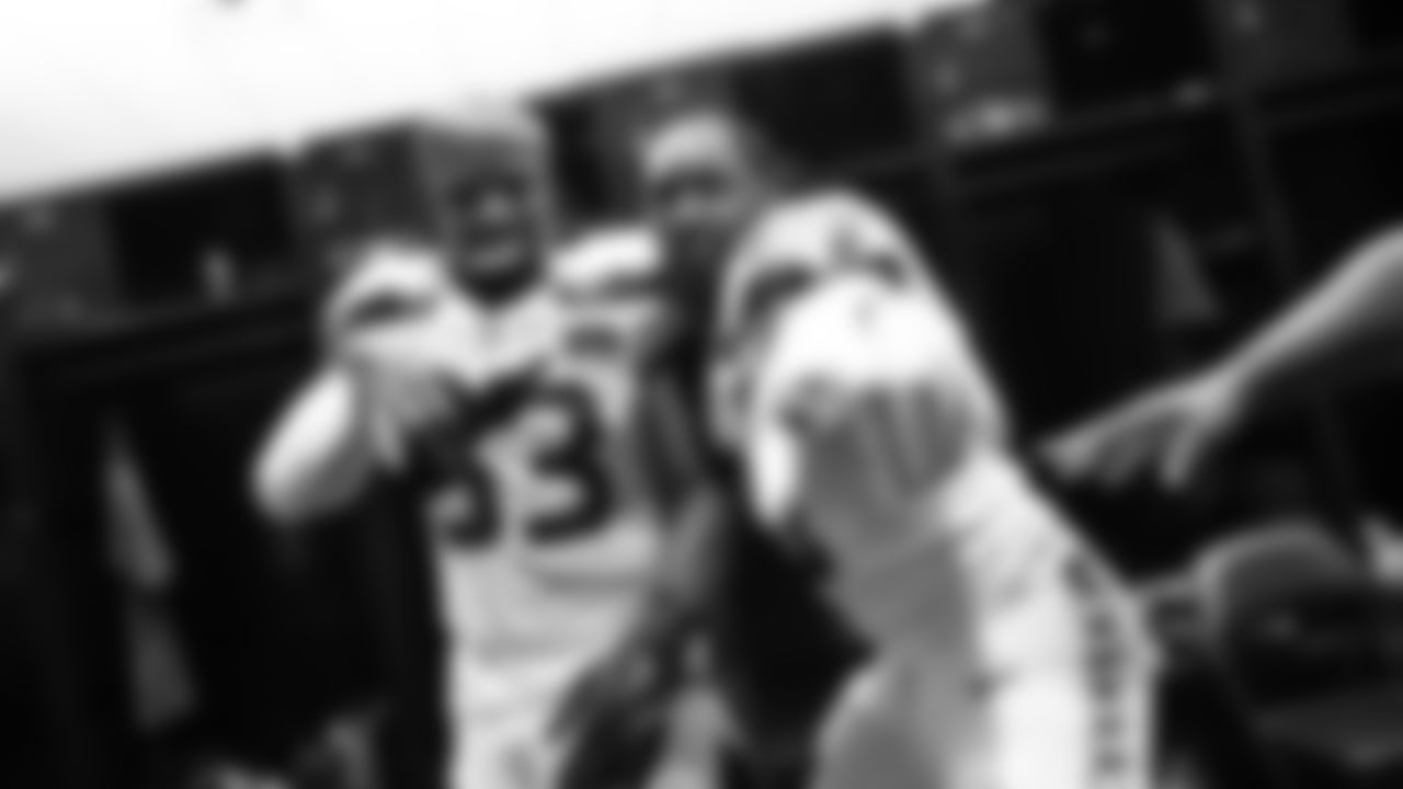 The Seahawks celebrated the 20-12 victory over the Jaguars at EverBank Stadium on October 12, 2025.