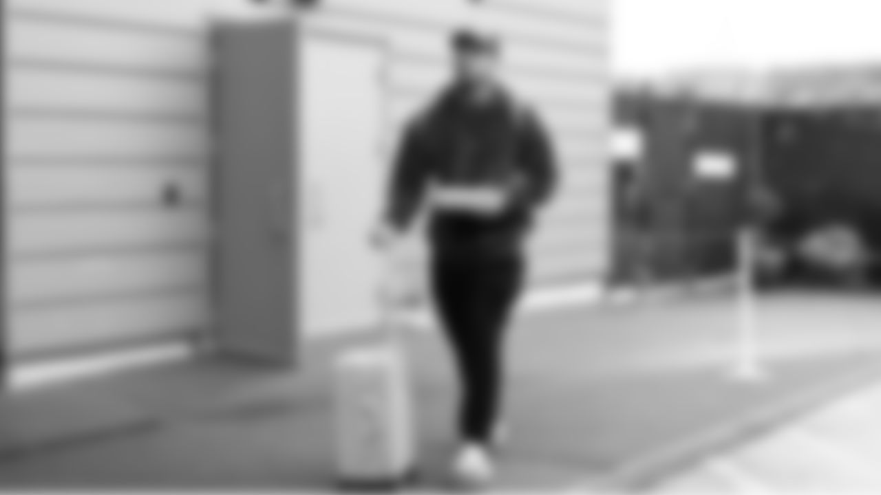 Seahawks tight end Elijah Arroyo (18) departed the Virginia Mason Athletic Center on Friday, December 5, 2025 for the Week 14 trip to Atlanta.