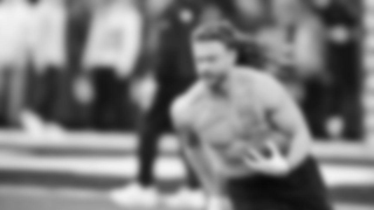 Seahawks fullback Brady Russell (38) warms up at Lumen Field for the NFC divisional round game vs. the San Francisco 49ers on January 17, 2026.