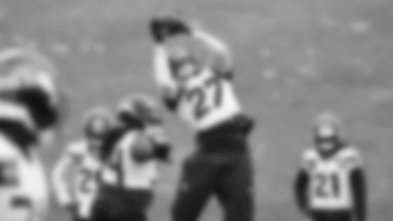 Seahawks cornerback Riq Woolen (27) practiced on Thursday, January 29, 2026 at the Virginia Mason Athletic Center.