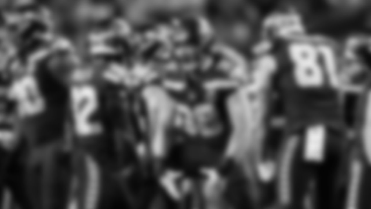 Seahawks special teamer Brady Russell reacts after making a tackle.